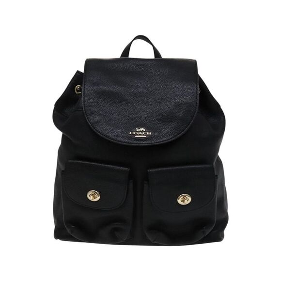 Pre Loved Coach Leather Backpack with Drawstring Unisex Black - Picture 2 of 8